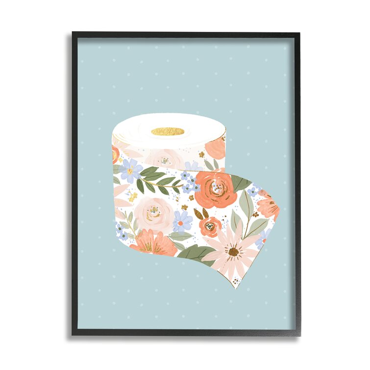 Spring Floral Print Toilet Paper Over Blue Gracie Oaks Size: 30 H x 24 W, Format: Gray Framed