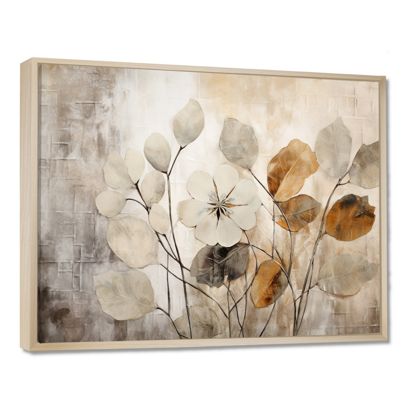 «Beige Botanical Impressions III - Abstract Botanicals», art encadré, H 30 po x l 40 po, Reproduction avec cadre flottant