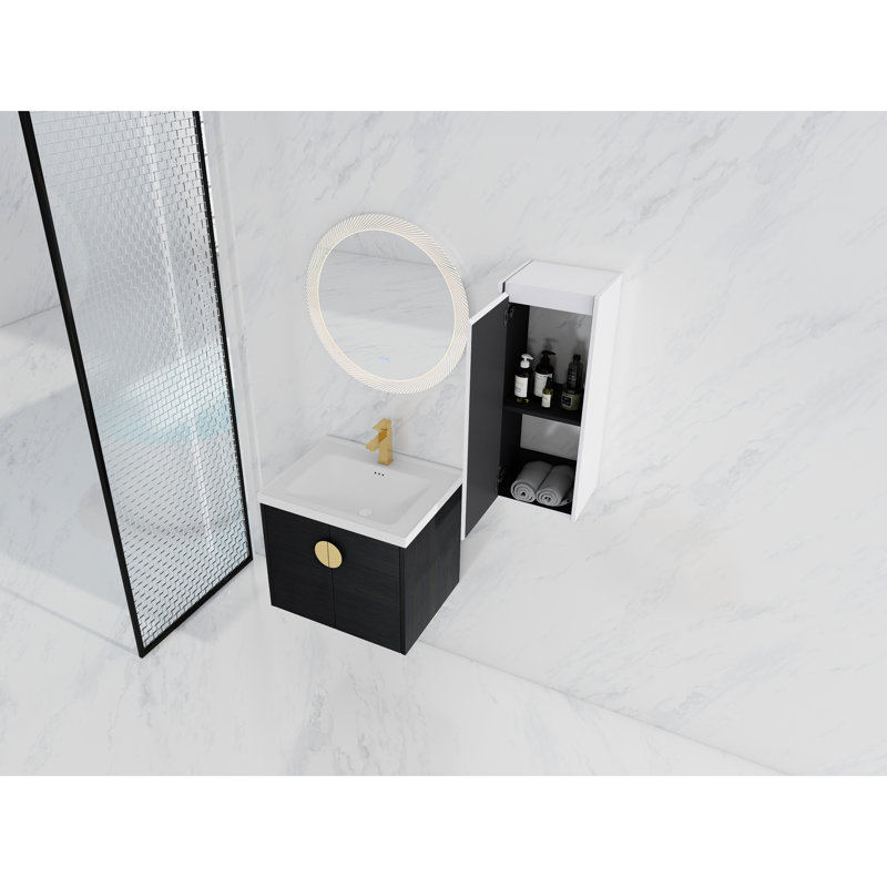Meuble-lavabo de salle de bain moderne avec lavabo en céramique et armoire latérale - Châtaignier noir, apparence élégante, grand contreplaqué de rangement de meuble-lavabo, suffisant