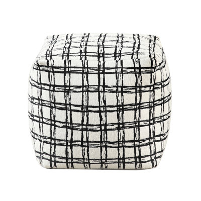 Stylish Pouf In Black White, 300Lbs Weight Limit, 16X16x16 Inches Square Bead Filled, Non-Slip Base