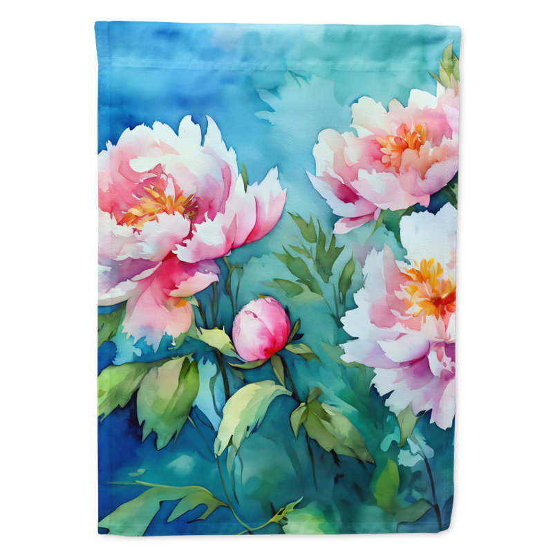 Pivoines dans un drapeau de maison aquarelle