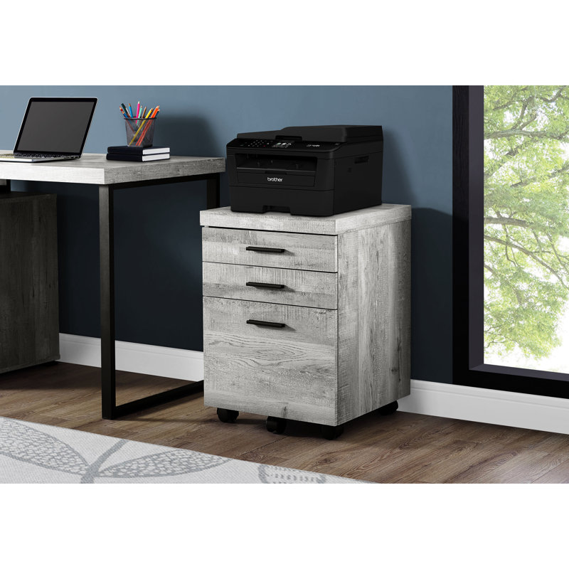 Grey File Cabinet With Rolling Feature, Storage For Documents And Contemporary Design Modern Office, Laminate Finish Printer Stand