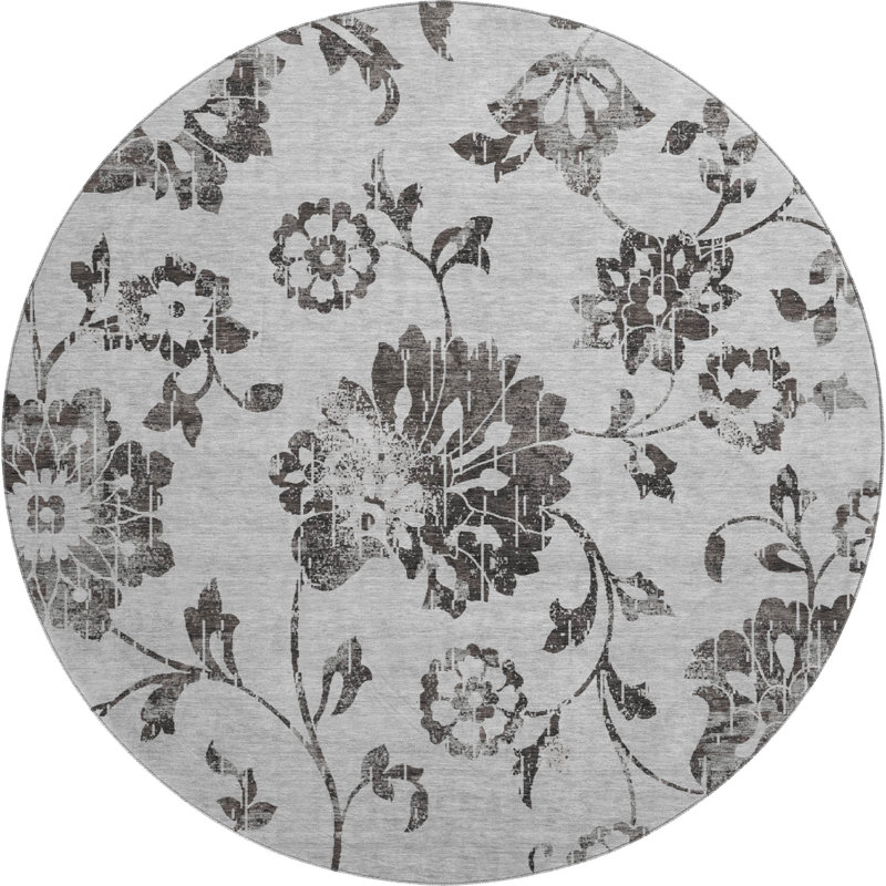 Premium Machine Washable Prisco Gray Rug, Round 8'
