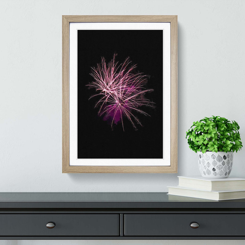 Pink & Purple Fireworks in Abstract - Framed Print, 50cm H x 35cm W x 2cm D, Oak