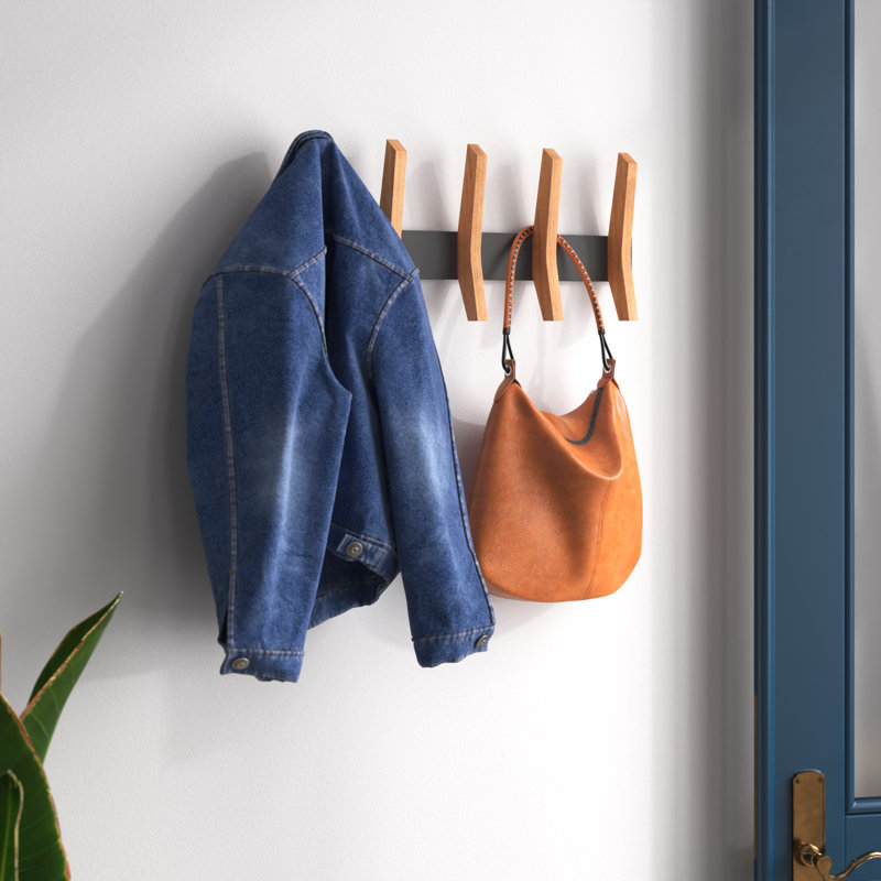 Sifford Solid Wood Wall 5 - Hook Wall Mounted Coat Rack, Black/Walnut