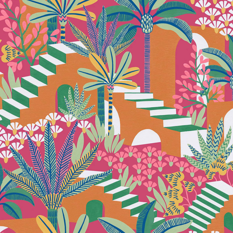 Envy Vacay Floral Wallpaper, Orange