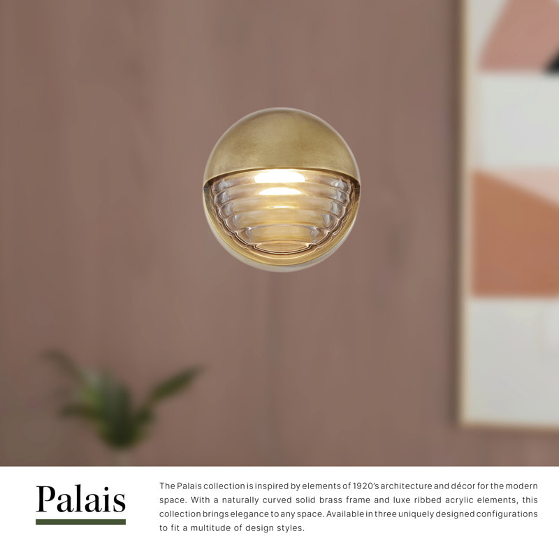 Palais 1 - Light LED Flush Mounted Sconce, Ribbed Glass/Vintage Brass