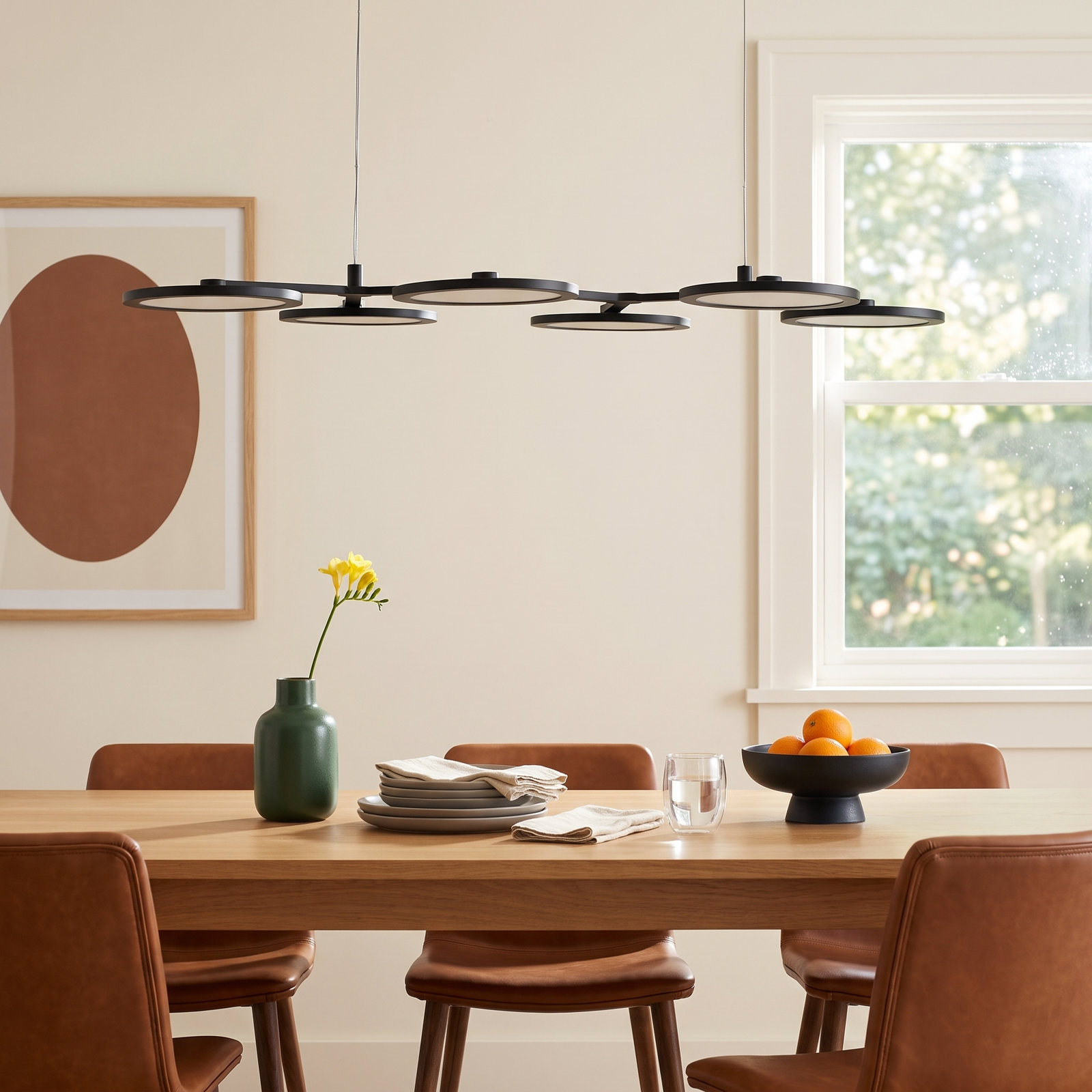 Radia 6 Light Steel Dimmable LED Pendant, Matte Black