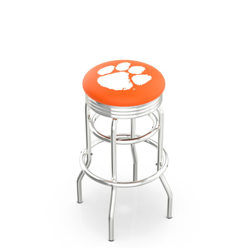 Tabouret de bar Logo Series, Tabouret de bar d'une hauteur de siège de 30 po, Double anneau chromé, Clemson