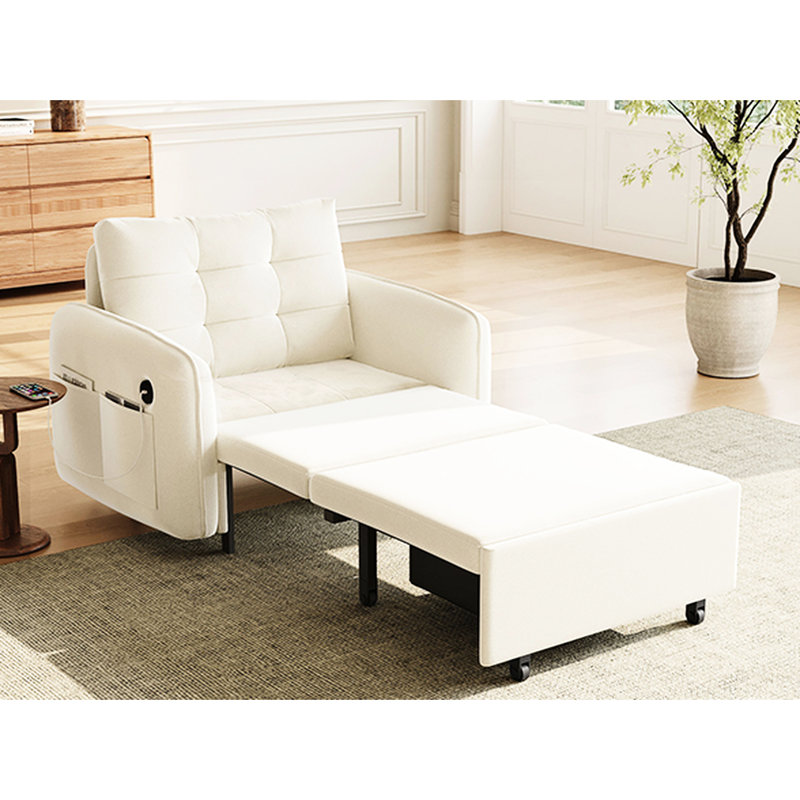 Fauteuil-lit multifonctionnel 3 en 1, long de 203 cm, en chenille, avec rangement et prise de recharge, idéal pour un salon ou un appartement. Design original.
