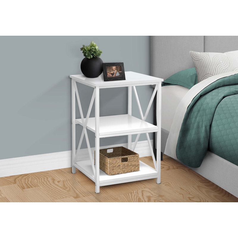 Accent Table, Side, End, Nightstand, Lamp, Laminate, Metal, White, White