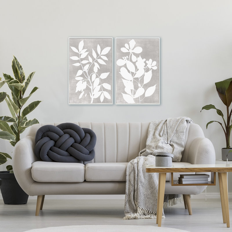 Grey Foliage Impression 2pc Framed Giclee Set, design by Stellar Design Studio, Coastal White Framed Giclee, 24" H x 16" W