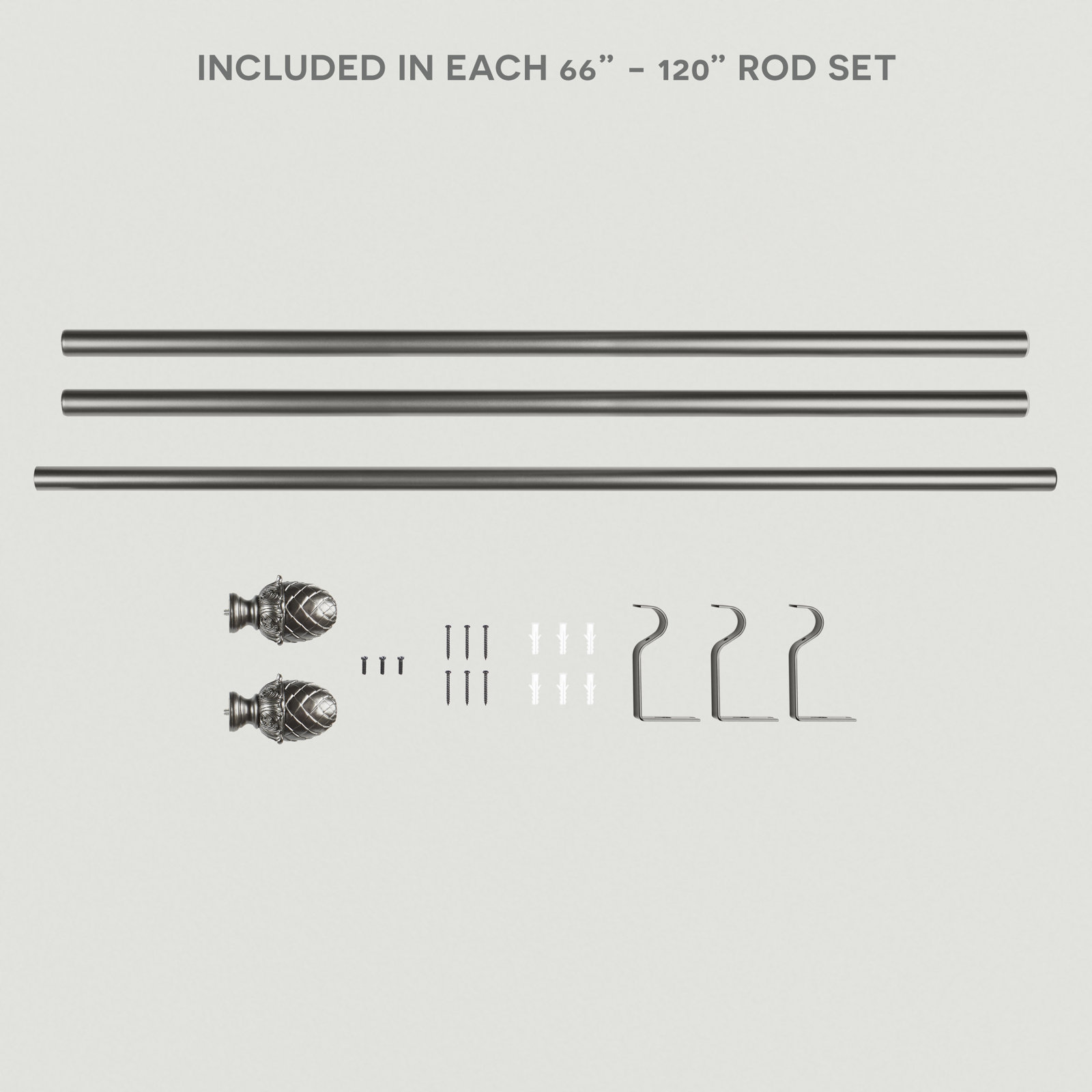 Nikhat Single Curtain Rod, 66" - 120", Gunmetal