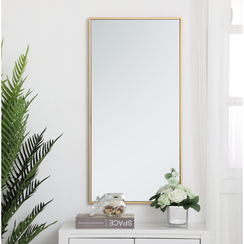 Sabine Metal Rectangle Wall Mirror, 36" x 18", Brass