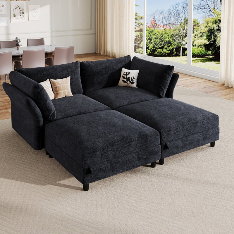 Chenille Sectional Sofa Bed, Black