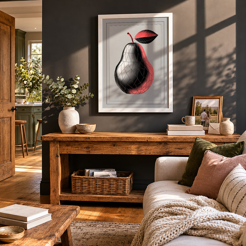 Divided Pear Botanical - Framed Print, A3 - 42.0 x 29.7 cm, White