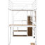 Lit mezzanine simple en métal avec poste de travail, garde-robe de rangement, escalier et support à DEL, bureau blanc, ensemble d'installation économe en panier-130040686