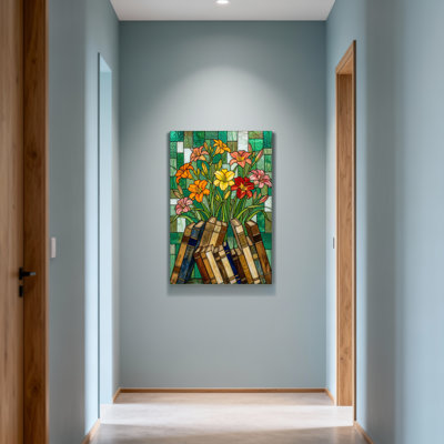 Plantes et fleurs, vitrail, fleurs, livres, fond, conception artistique