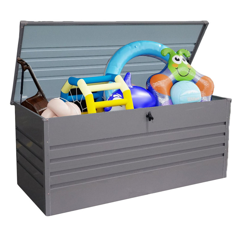 260 Gallon Metal Outdoor Deck Box Waterproof, Extra Large Patio Storage Box With Lockable Storage Containers For Patio Furniture Cushions, Pool Accessories, Garden Tools Light Gray