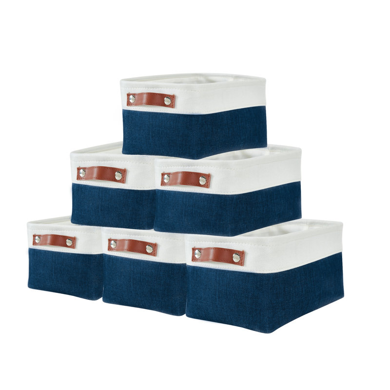 Bac de rangement pliable Decomomo | Cube de rangement pliable en tissu robuste avec poignées, Bleu marine / blanc