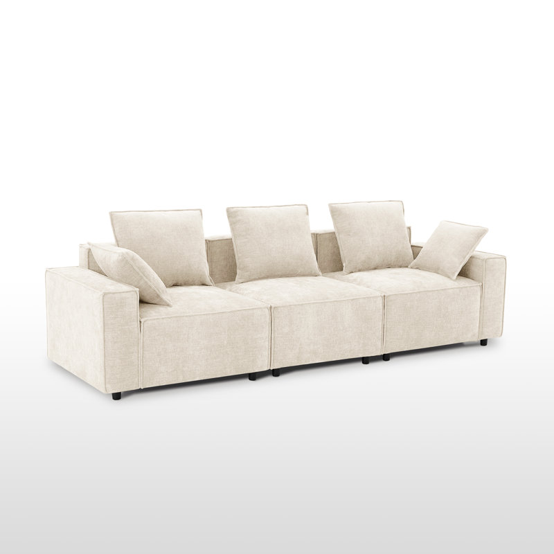 Canapé modulaire rembourré avec coussins 108 po Makassar, Chenille beige