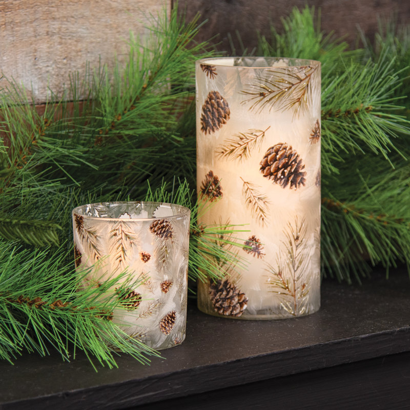 2/Set Frosted Glass Woodland Pine Pillar Holders