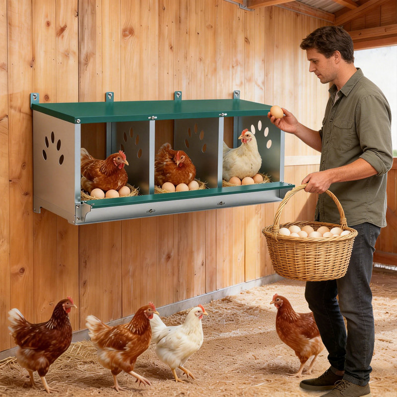 Boîtes de nidification pour poulets à 3 trous, 3 trous vert
