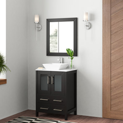 Knutsen 24'' Single Bathroom Vanity with Engineered Marble Top with Mirror