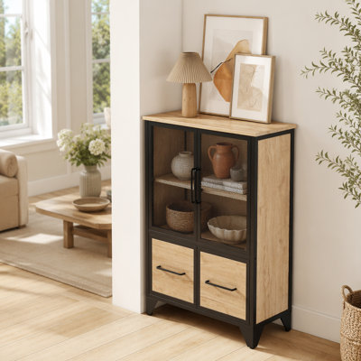 Storage Cabinet With 4 Iron Doors,Black Metal Handle,Sideboard With Adjustable Shelf,Black Sturdy Metal Frame and Metal Legs,Easy Assemble,For Living Room,Kitchen