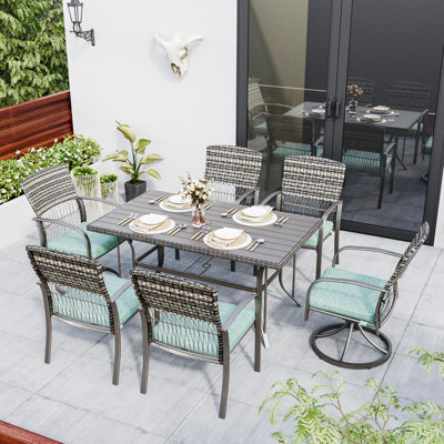Hainer 6 - Person Patio Dining Set with Rectangular Table , Cushions Included