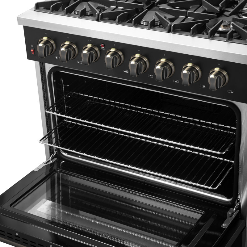 Forno Galiano 36" Dual Fuel Range in white, black, blue or red, 83,000 BTU, 5.36 cu.ft. Oven, Black
