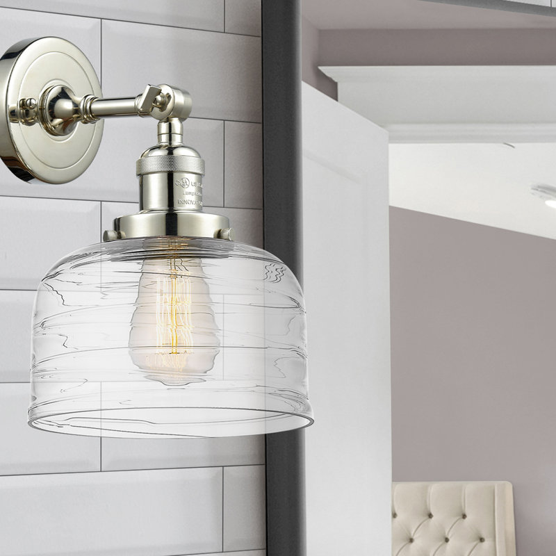 Applique murale 1 lumière 8 po Bell, Nickel poli, Ampoule non incluse, Tourbillon déco transparent