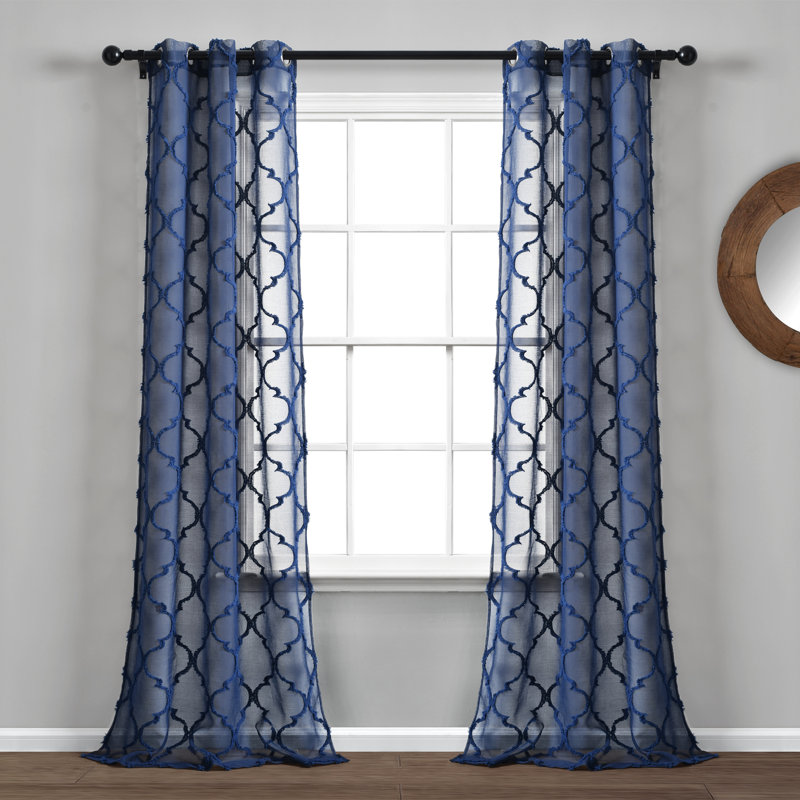 Paire de rideaux transparents Avon Trellis, Bleu marine, L 38 po x H 95 po