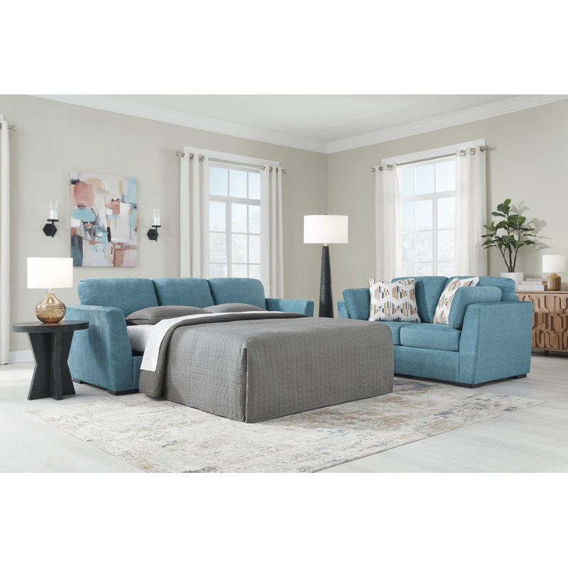 Owlex 94'' Upholstered Sleeper Sofa, Blue 100% Polyester