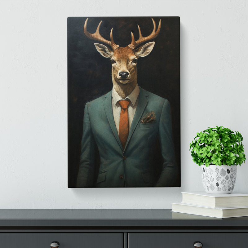 Deer In A Suit No.2 - Print on Canvas, 50cm H x 35cm W x 3cm D