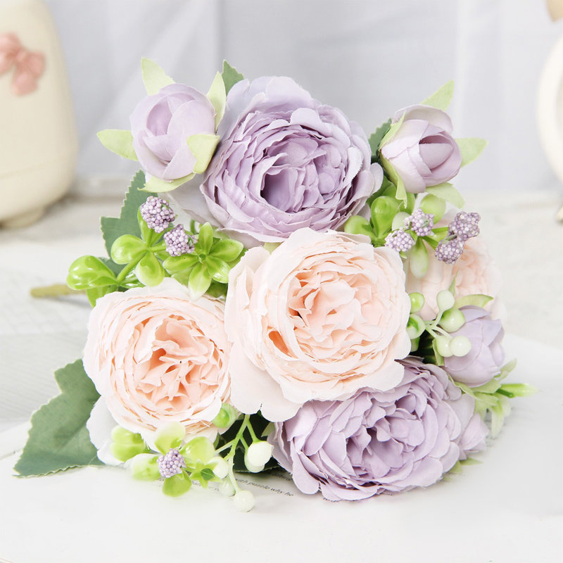 Magnifique bouquet de fleurs artificielles en soie artificielle, D