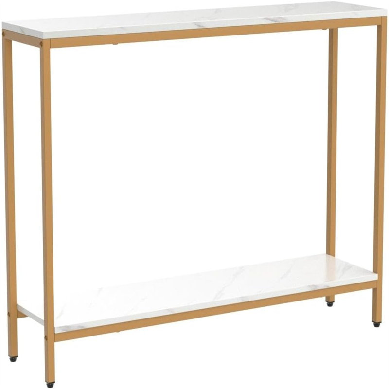 Console Table For Entryway. MDF Sofa Table (Double Layer), Gold, White Marble