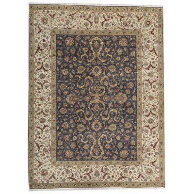 Tapis noir et ivoire de haute qualité noué à la main