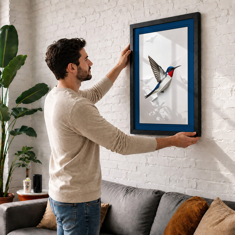 Hovering Hummingbird Botanical - Print, A2 - 59.4 x 42.0 cm, White