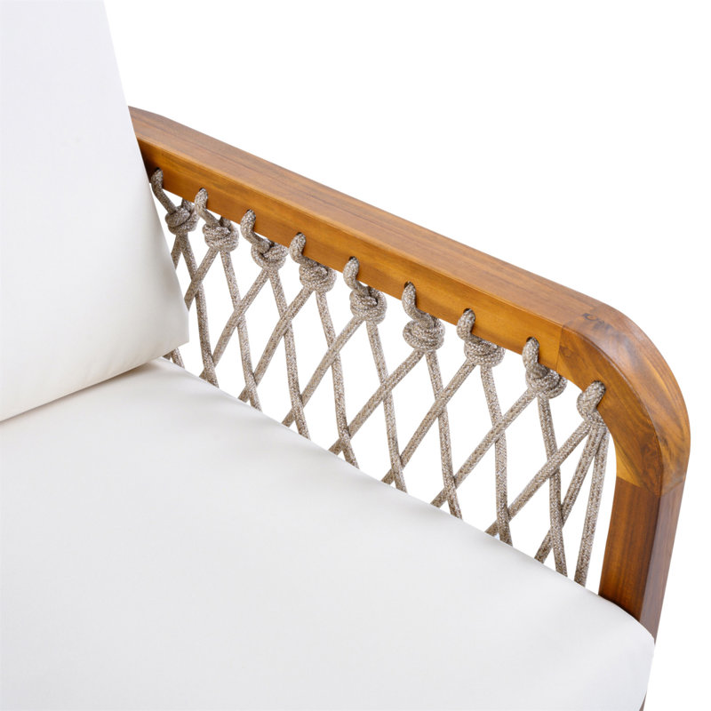 Fauteuil club d'extérieur en bois d'acacia avec corde tissée à la main, finition teck