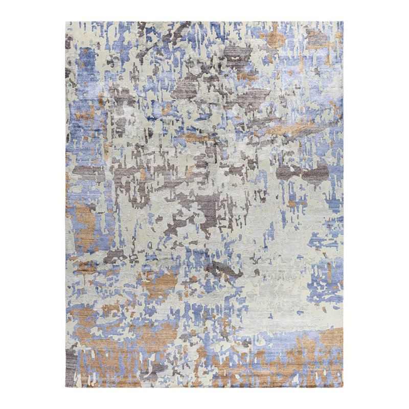 Tapis moderne noué à la main de conception unique - gris, 9 pi 2 po x 12 pi 0 po Modern
