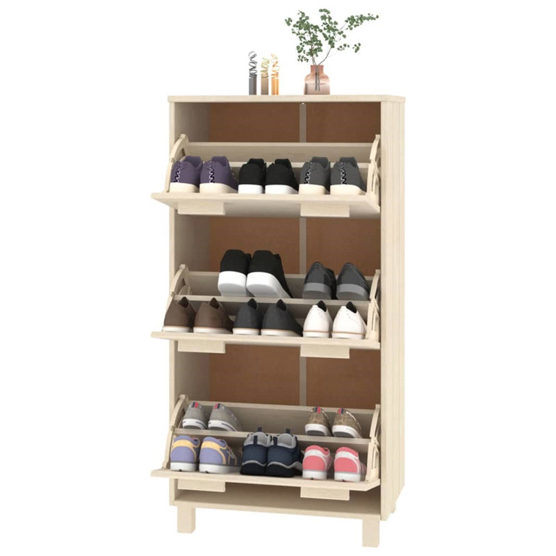18 Pair Flip Down Shoe Storage, Honey Brown