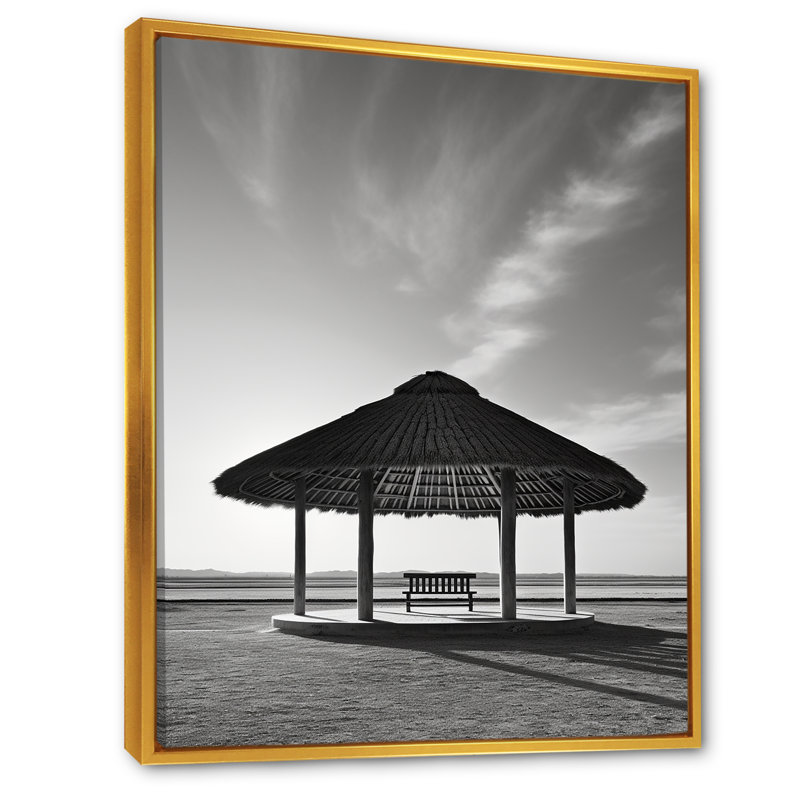 Mimalisme plage, sable, paysage sur toile, Cadre flottant doré, H 44 po x l 34 po