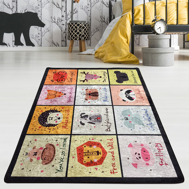 Tapis rectangulaire en polyester tissé à plat à la machine en noir / gris / rose, Rectangle 3 pi 3 po x 5 pi 3 po