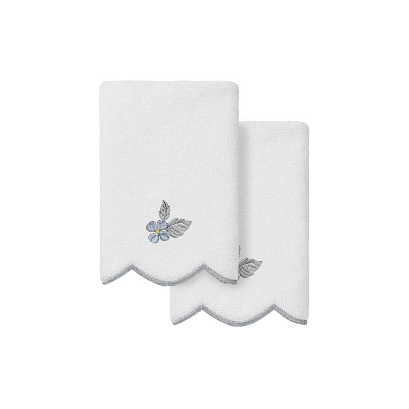  Ensemble de serviettes 100% coton turc 2 pièces à festons embellis HYDEA, Blanc / Gris, Ensemble de 2 serviettes à doigts
