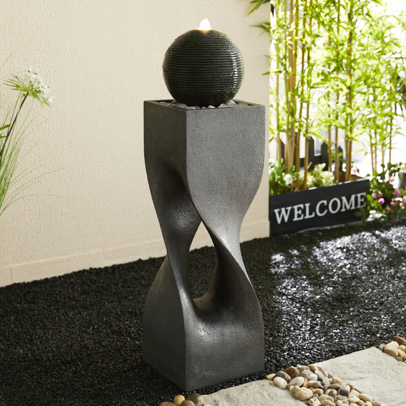 40.5"H Oversized Modern Geometric LED Fountain - Polyresin Pedestal with Pump & Pebbles (KD)