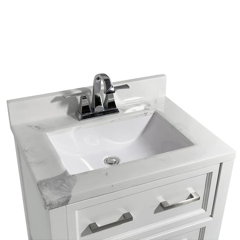 Milan 25'' Single Bathroom Vanity with Solid Surface Top, Carrara Marble, White