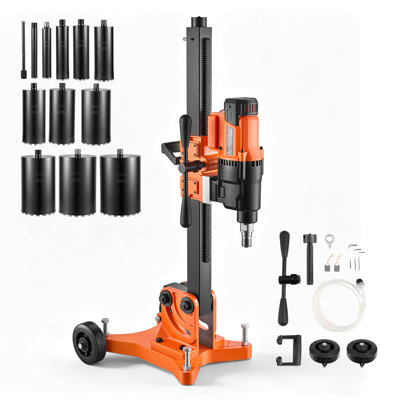 Machine de carottage diamantée, capacité de forage de 2 à 305 mm, carotteuse à béton pour travail à sec ou humide, avec 12 forets, support inclinable et base à roulettes, 3200 W, 800/430 tr/min, filetage UNC1 1/4–7