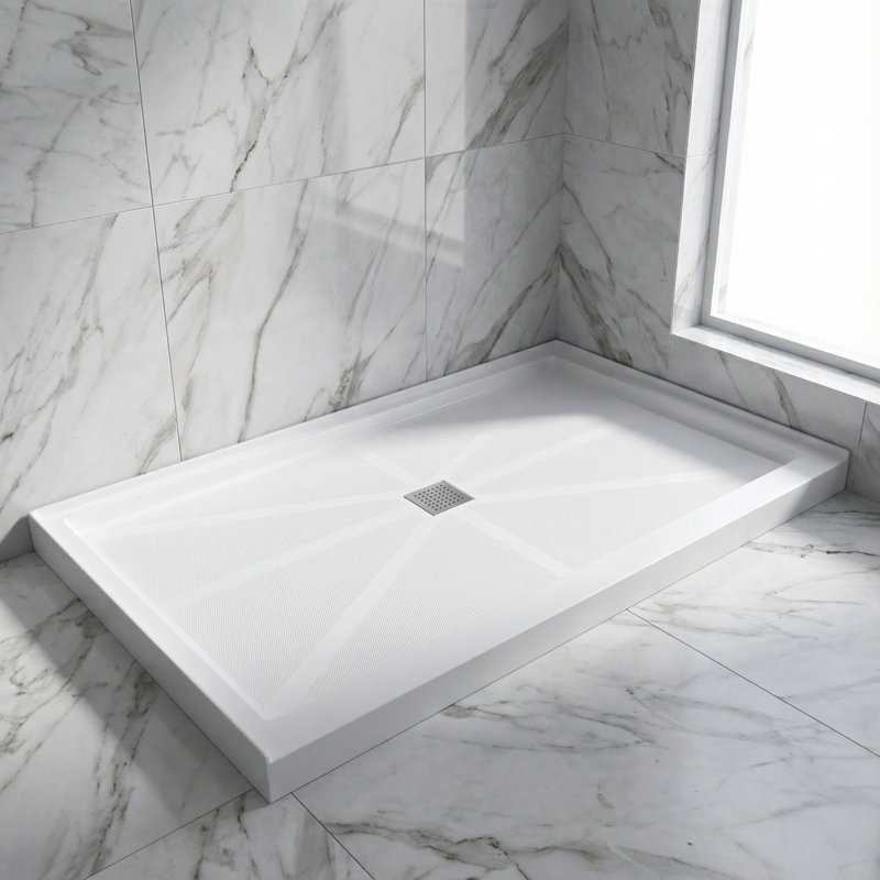 60 po. 36 po. Base de douche en pierre de verre au fini blanc pur