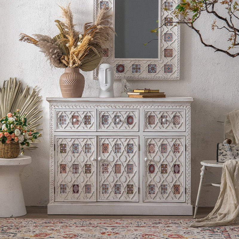 Vintage Printed Entryway Storage Cabinet